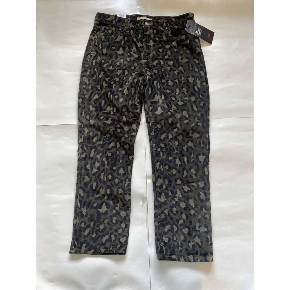 LEVI'S 724 Leopard Women's Mid Rise Straight‎ Cropped Leg Slim Size 32